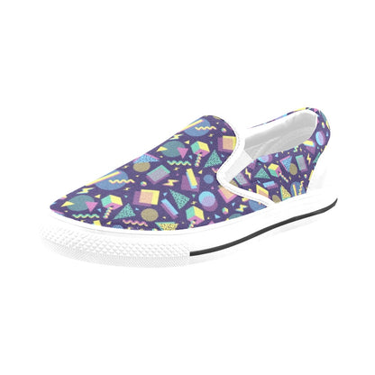 Geometric Print Design LKS401 White Slip Ons Canvas Women's Shoes