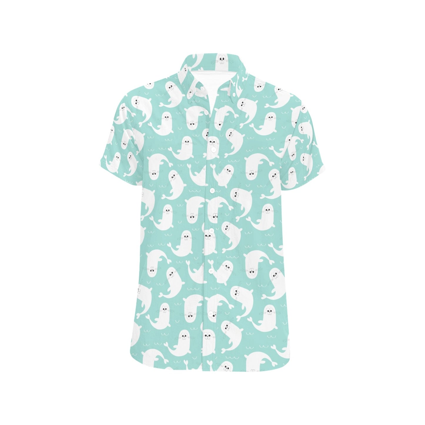 Sea Lion Print Design LKS401 Men Short Sleeve Button Up Shirt