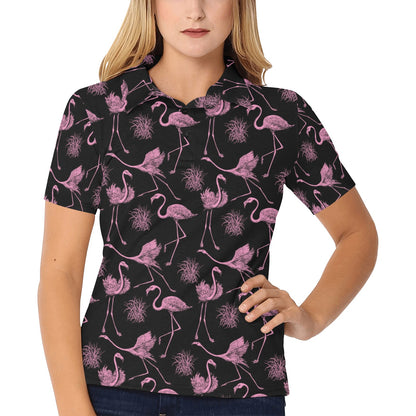 Flamingo Pink Print Pattern Women's Polo Shirt