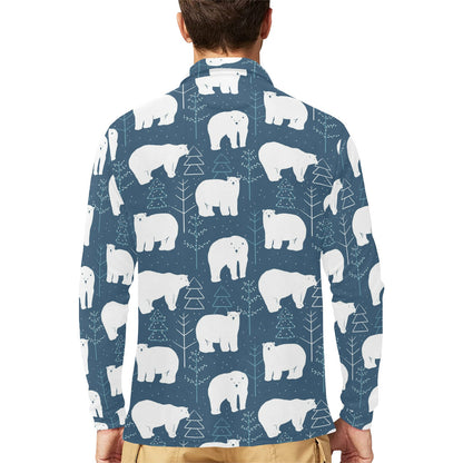 Polar Bear Pattern Print Design A01 Long Sleeve Polo Shirt For Men's