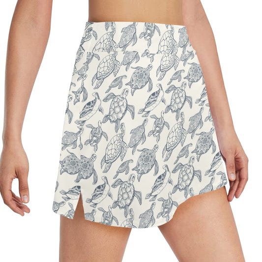 Sea Turtle Print Design LKS304 17" Golf & Pickleball Skort with Pockets