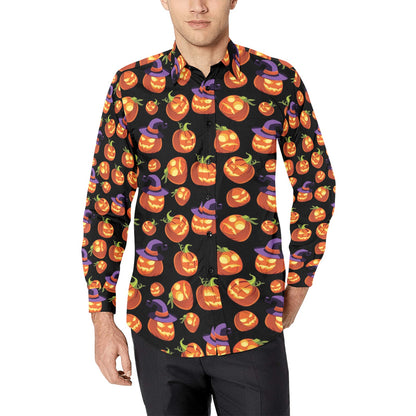 Witch Pumpkin Halloween Print LKS302 Men's Long Sleeve Dress Shirt