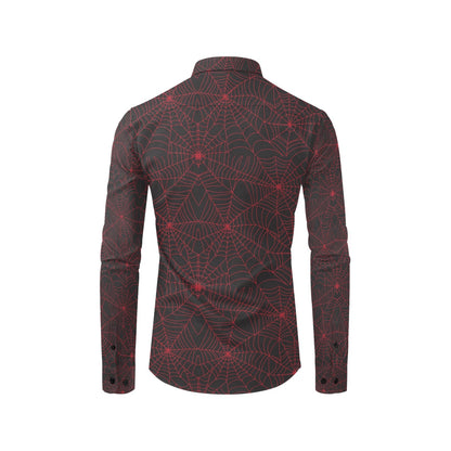 Spider Web Red Print Design LKS302 Men's Long Sleeve Dress Shirt