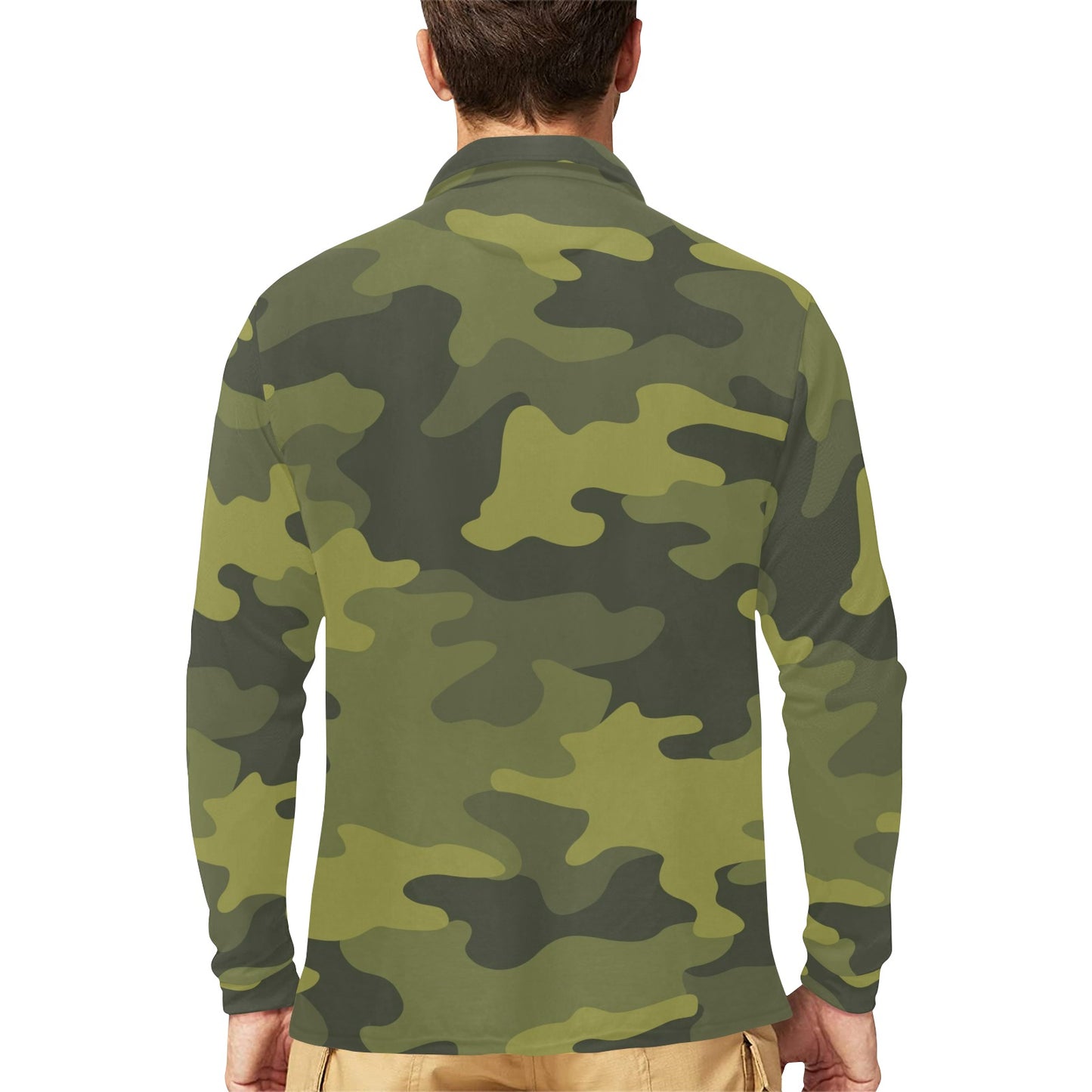 Military Camouflage Pattern Print Design 02 Long Sleeve Polo Shirt For Men's