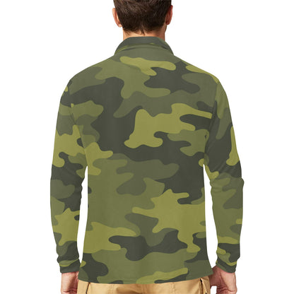 Military Camouflage Pattern Print Design 02 Long Sleeve Polo Shirt For Men's