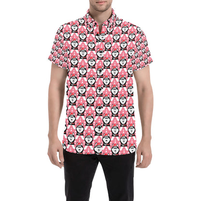 Siberian Huskies Christmas Themed Print Design LKS302 Men Short Sleeve Button Up Shirt