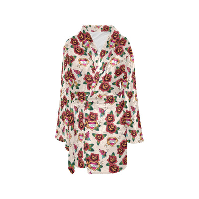 Tattoo Rose Print Design LKS302 Women's Fleece Robe