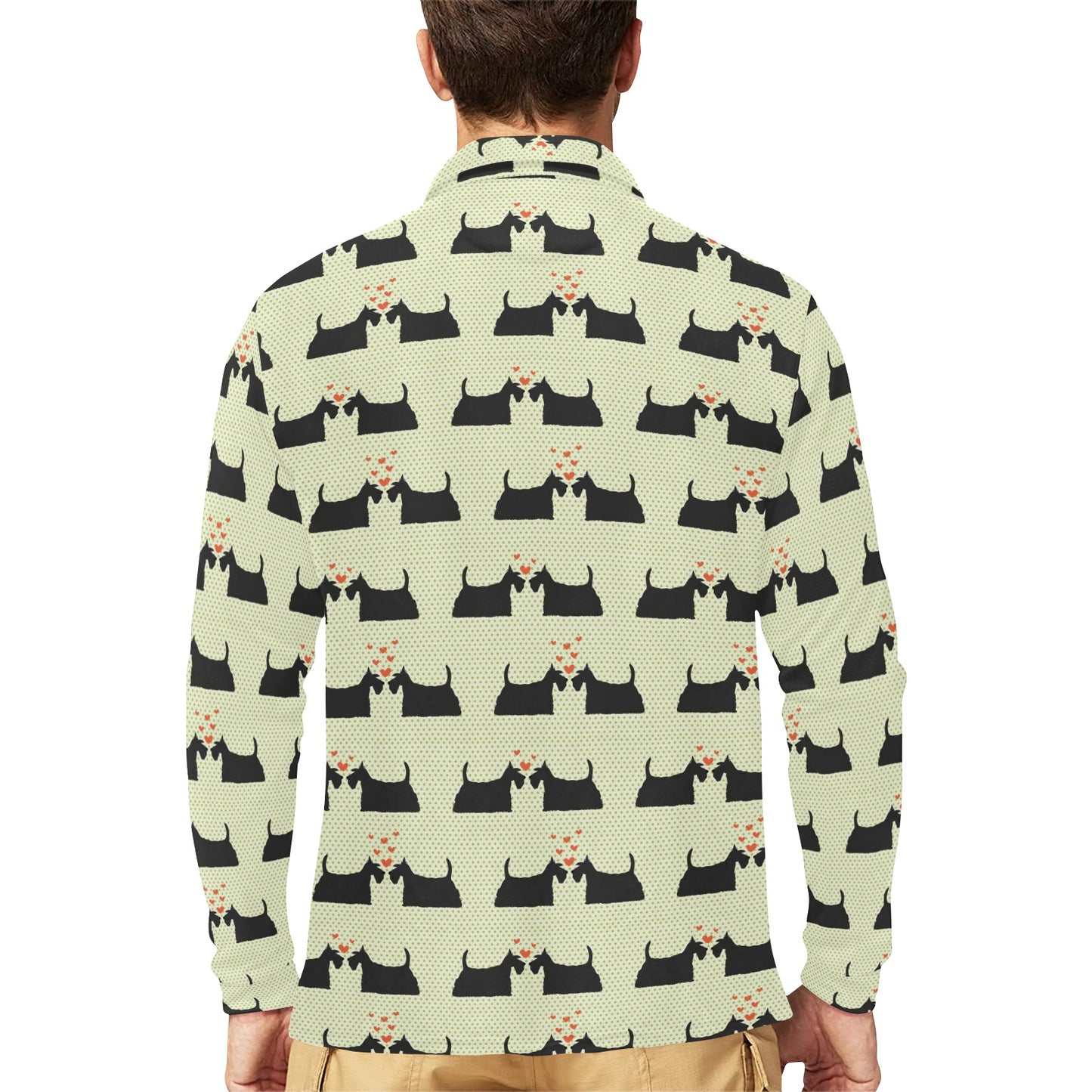 Scottish Terriers Print Design LKS304 Long Sleeve Polo Shirt For Men's