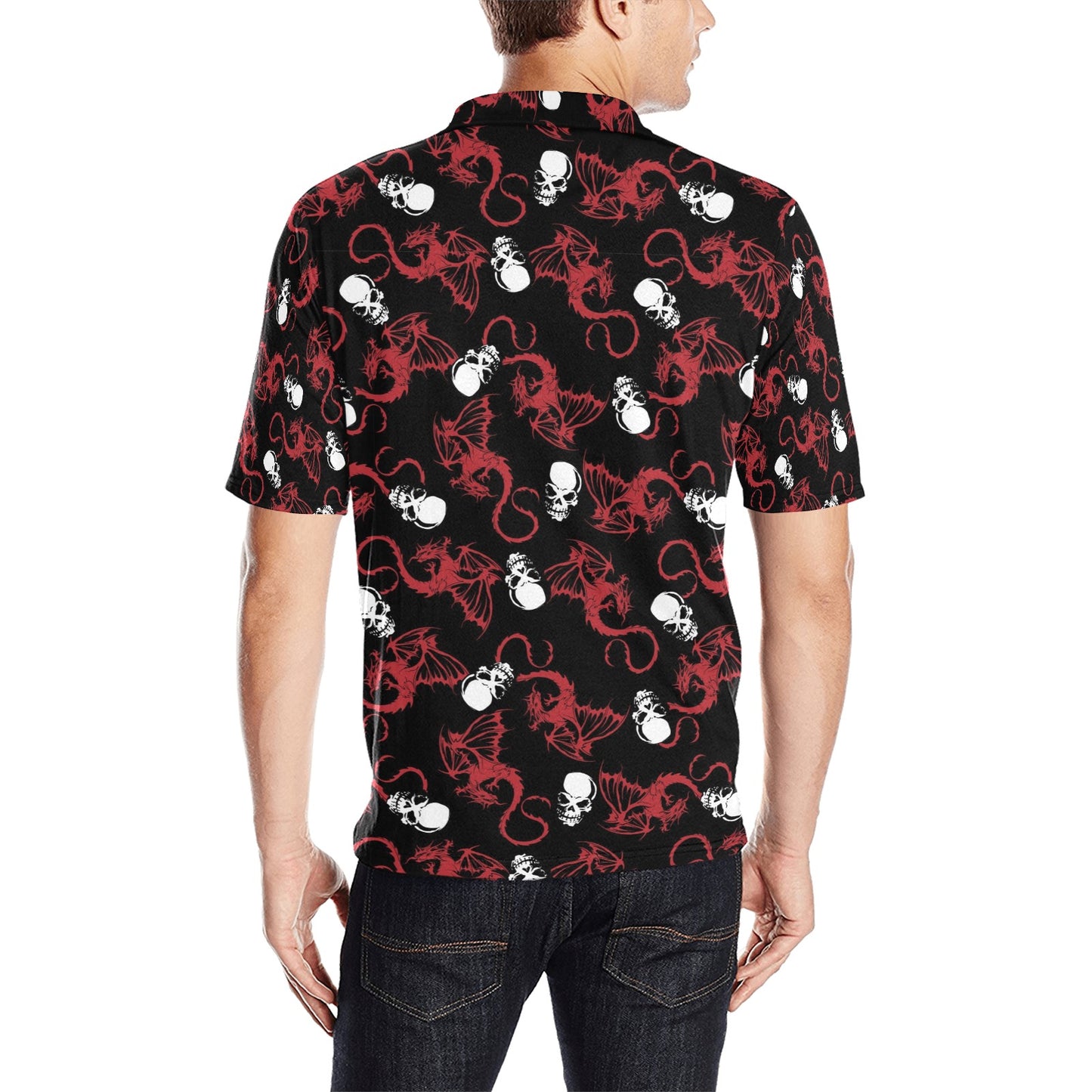 Skull With Red Dragon Print Design LKS304 Men Polo Shirt