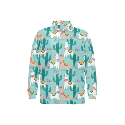 Llama Cactus Pattern Print Design 08 Long Sleeve Polo Shirt For Men's