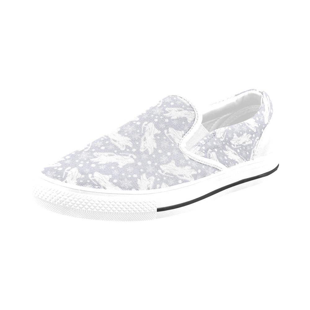 Snowmobile Print Design LKS302 White Slip Ons Canvas Women's Shoes