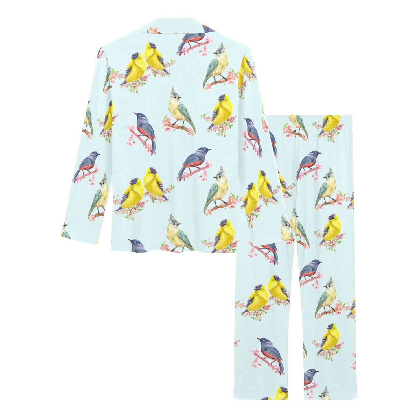 Bird Sweet Themed Print Pattern Women's Long Pajama Set