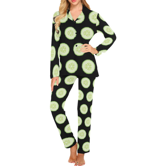 Cucumber Pattern Print Design CC02 Women's Long Pajama Set