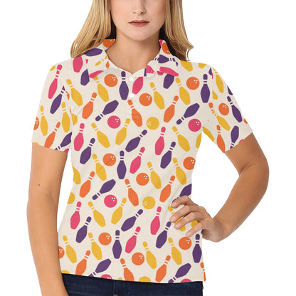 Bowling Pattern Print Design 06 Women's Polo Shirt