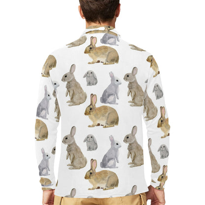 Rabbit Pattern Print Design 02 Long Sleeve Polo Shirt For Men's