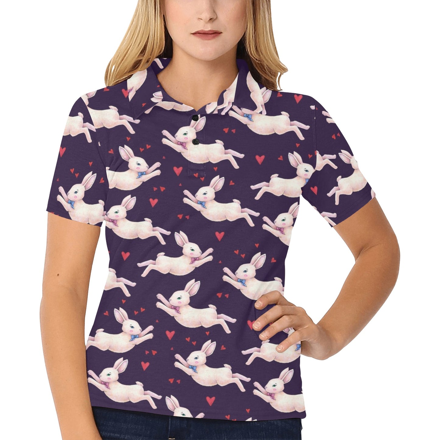 Rabbit Pattern Print Design RB016 Women's Polo Shirt