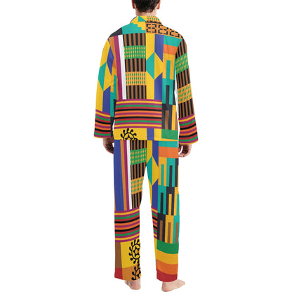 Kente Pattern Print Design 03 Men's Long Pajama Set