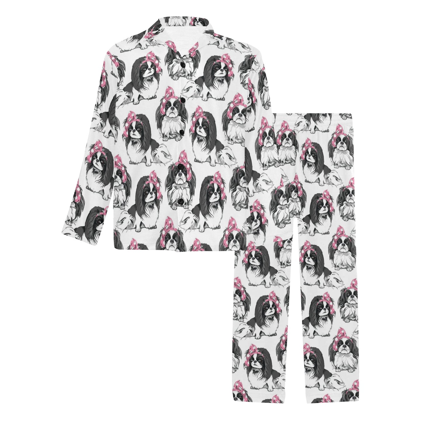 Japanese Chin Pattern Print Design 01 Men's Long Pajama Set