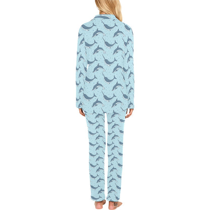 Narwhal Dolphin Print Women's Long Pajama Set