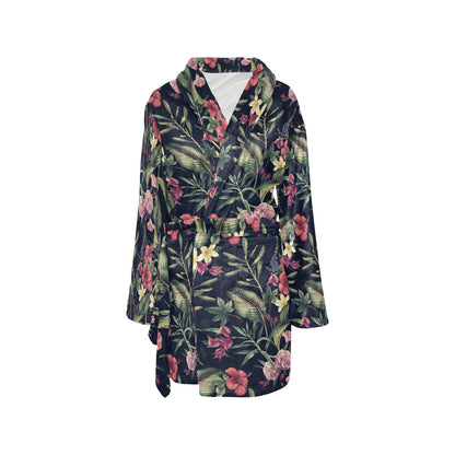 Tropical Flower Pattern Women's Fleece Robe
