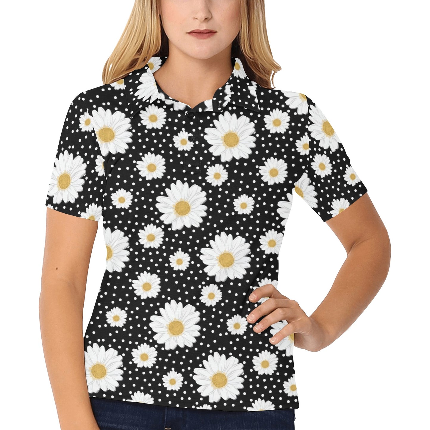 Daisy Pattern Print Design DS02 Women's Polo Shirt