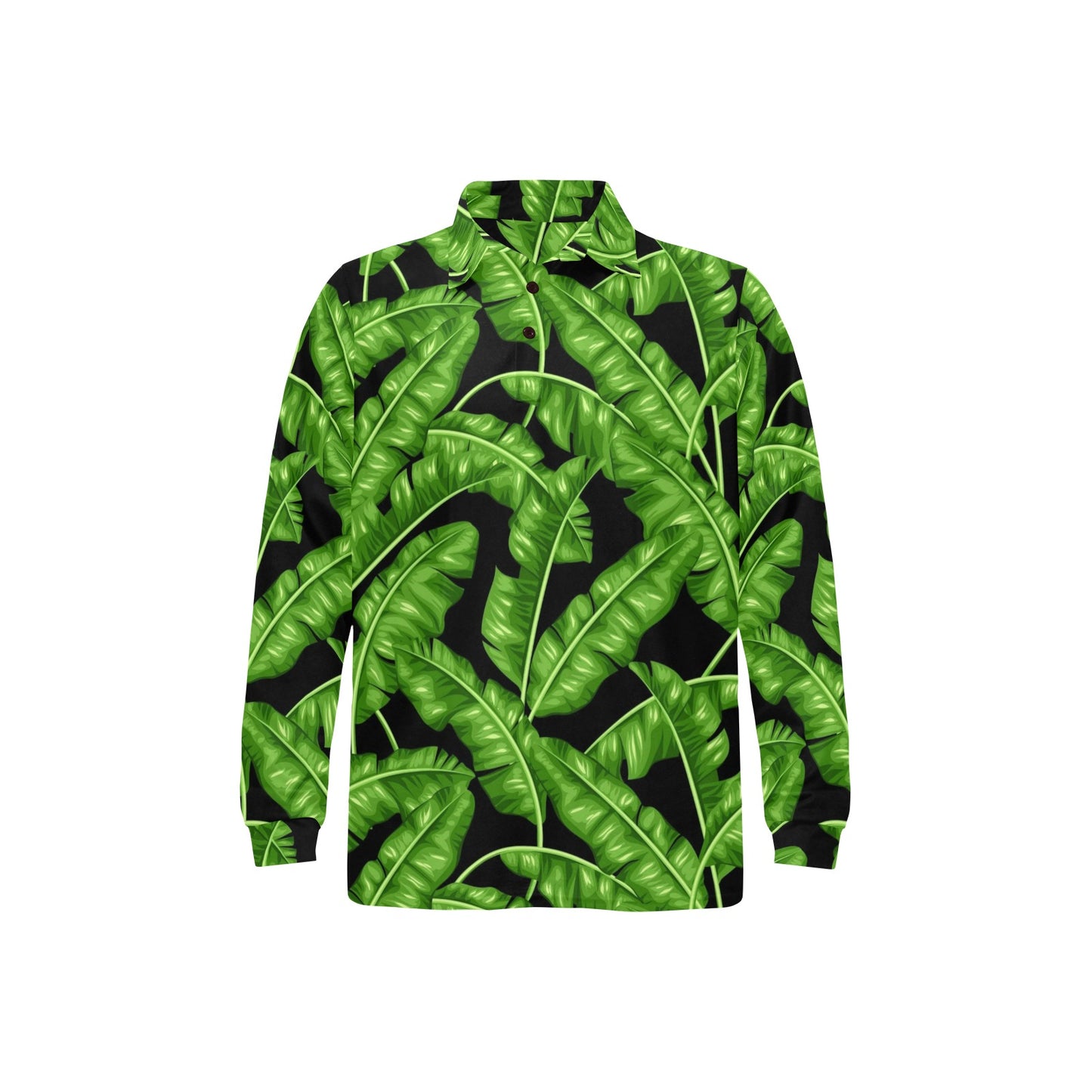 Banana Leaf Pattern Print Design BL01 Long Sleeve Polo Shirt For Men's