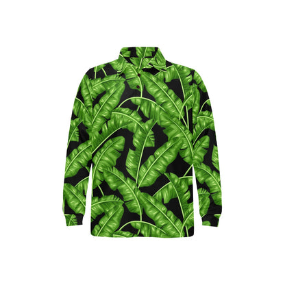 Banana Leaf Pattern Print Design BL01 Long Sleeve Polo Shirt For Men's
