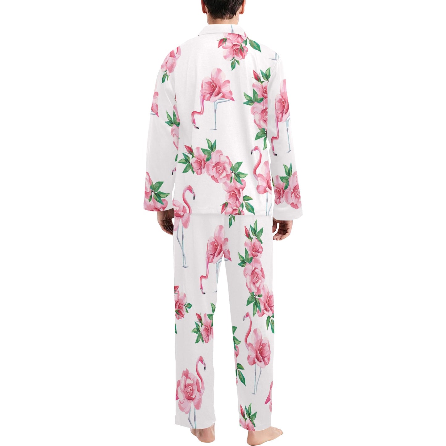 Flamingo Rose Pattern Men's Long Pajama Set