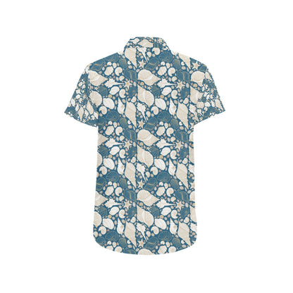 Seashell Print Design LKS308 Men Short Sleeve Button Up Shirt