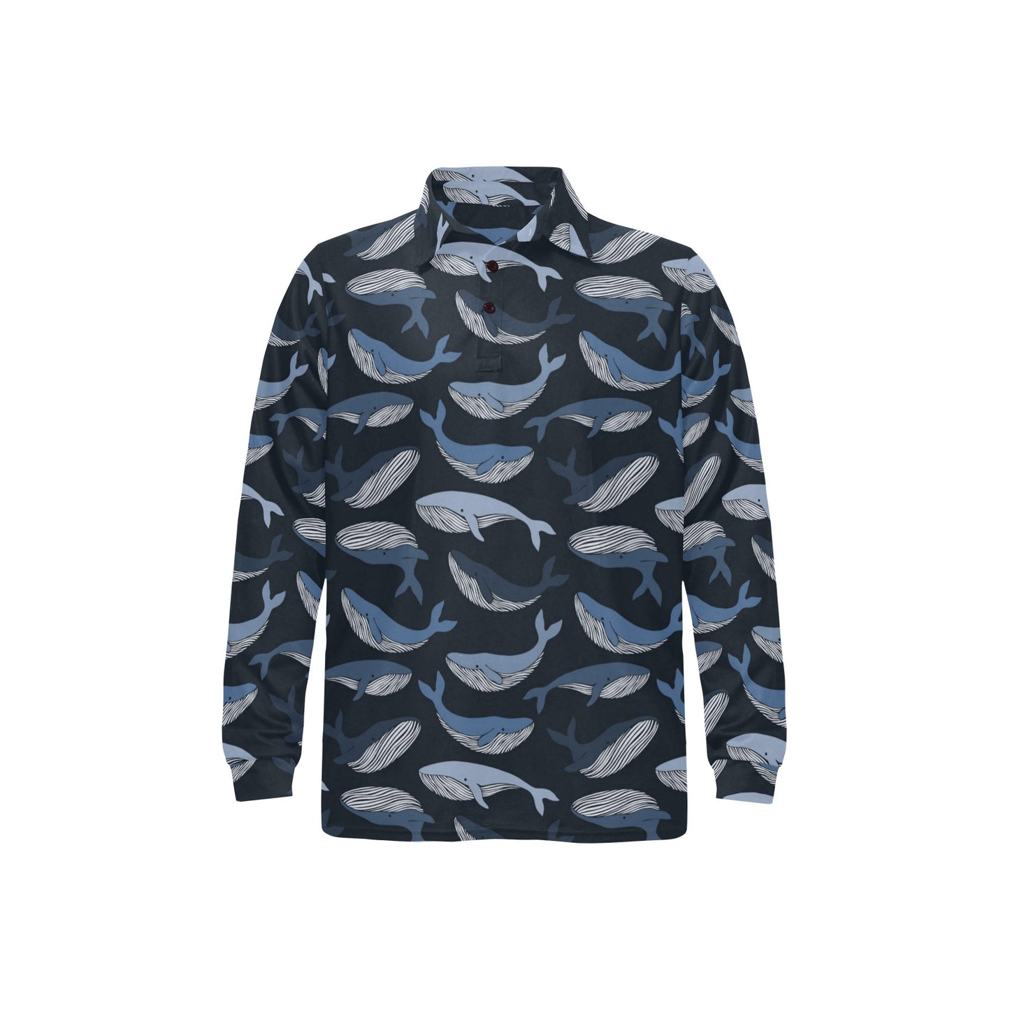 Whale Print Design LKS301 Long Sleeve Polo Shirt For Men's