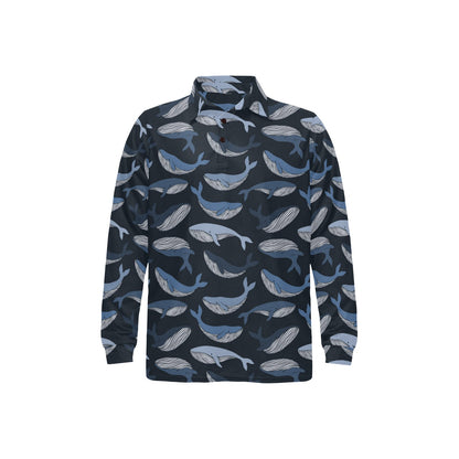 Whale Print Design LKS301 Long Sleeve Polo Shirt For Men's