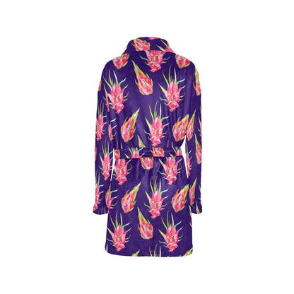 Dragonfruit Pattern Print Design DF02 Women's Fleece Robe