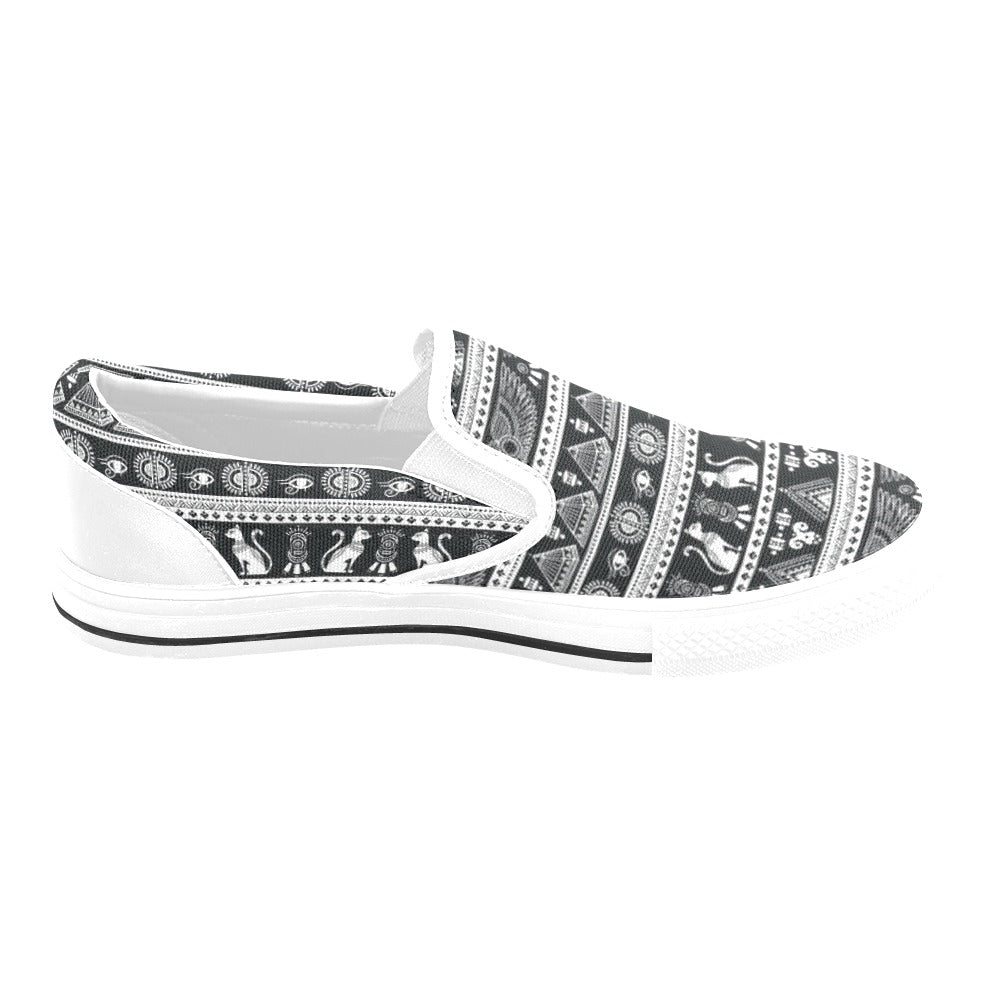 Tribal Pattern Print Design LKS305 White Slip Ons Canvas Women's Shoes