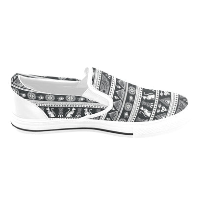 Tribal Pattern Print Design LKS305 White Slip Ons Canvas Women's Shoes