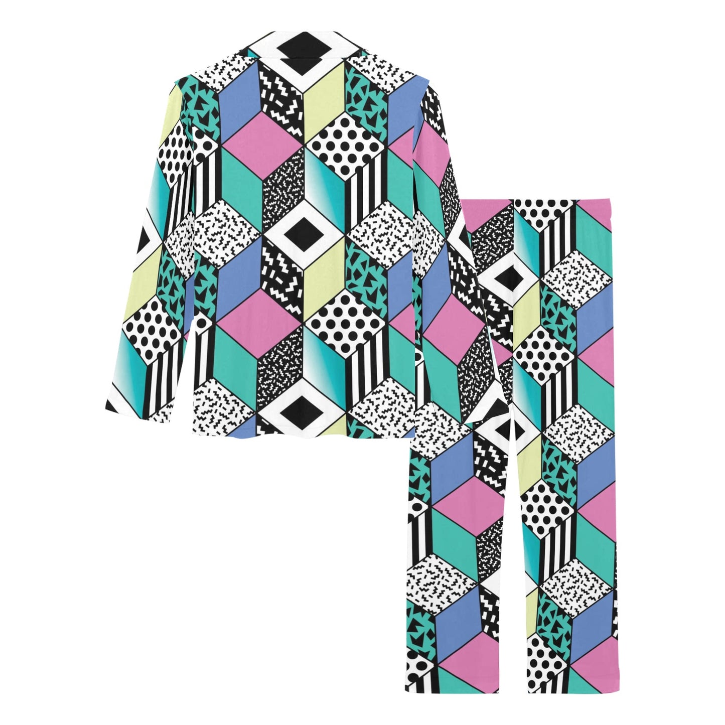90s Pattern Print Design 3 Women's Long Pajama Set