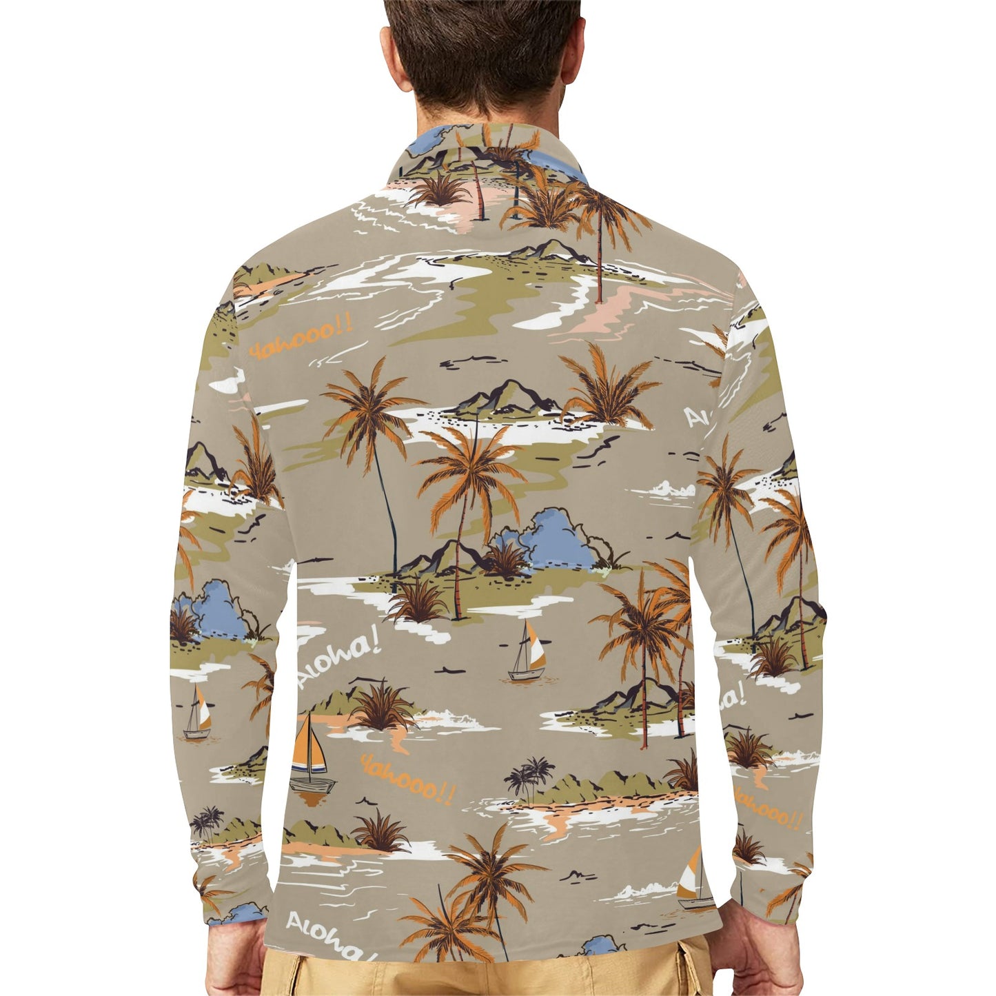 Pacific island Pattern Print Design A05 Long Sleeve Polo Shirt For Men's