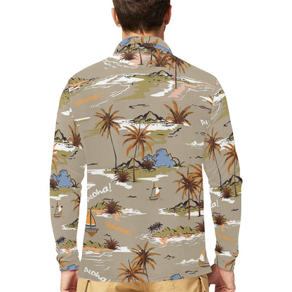 Pacific island Pattern Print Design A05 Long Sleeve Polo Shirt For Men's