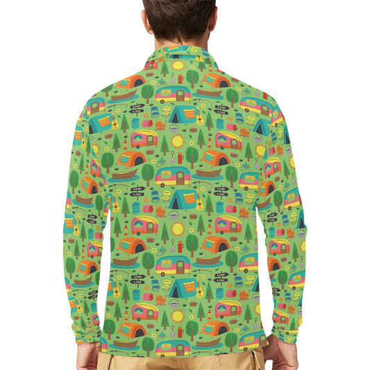 Camping Camper Pattern Print Design 04 Long Sleeve Polo Shirt For Men's