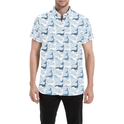 Whale Print Design LKS305 Men Short Sleeve Button Up Shirt