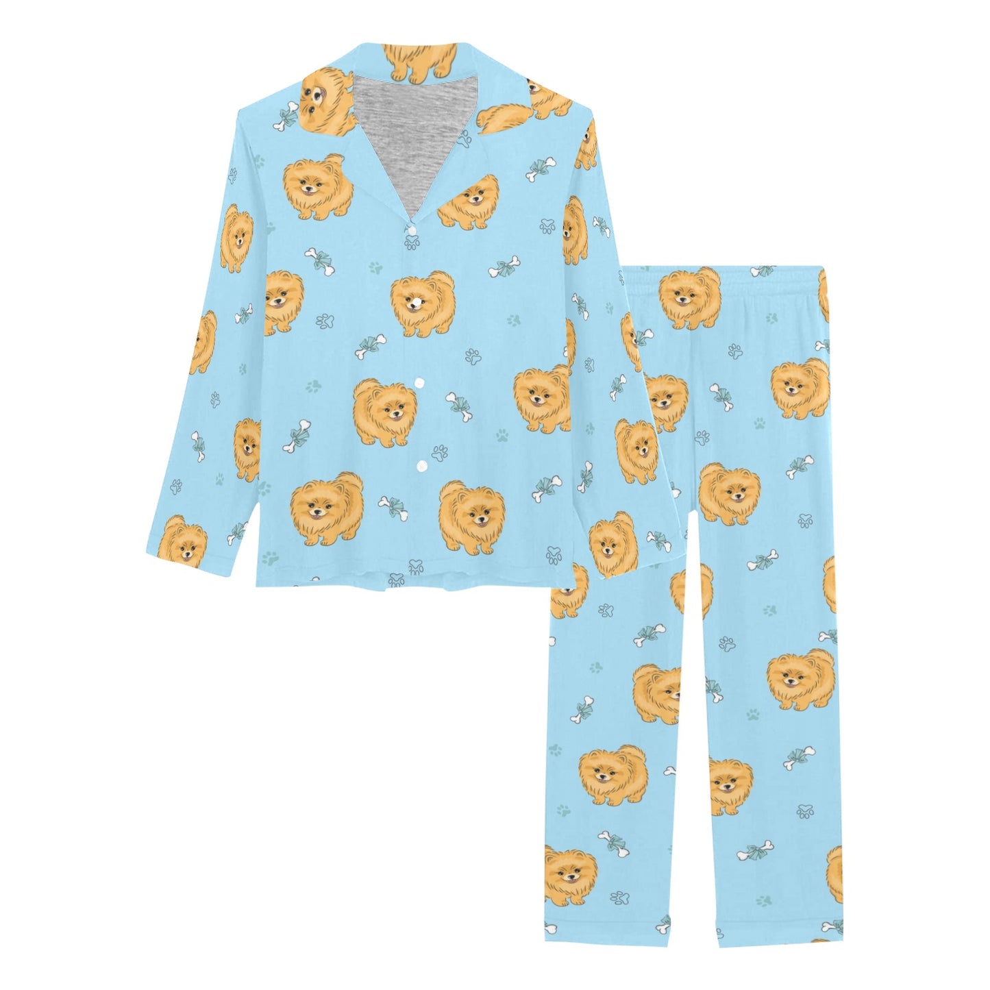 Pomeranians Pattern Print Design A03 Women's Long Pajama Set