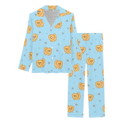 Pomeranians Pattern Print Design A03 Women's Long Pajama Set