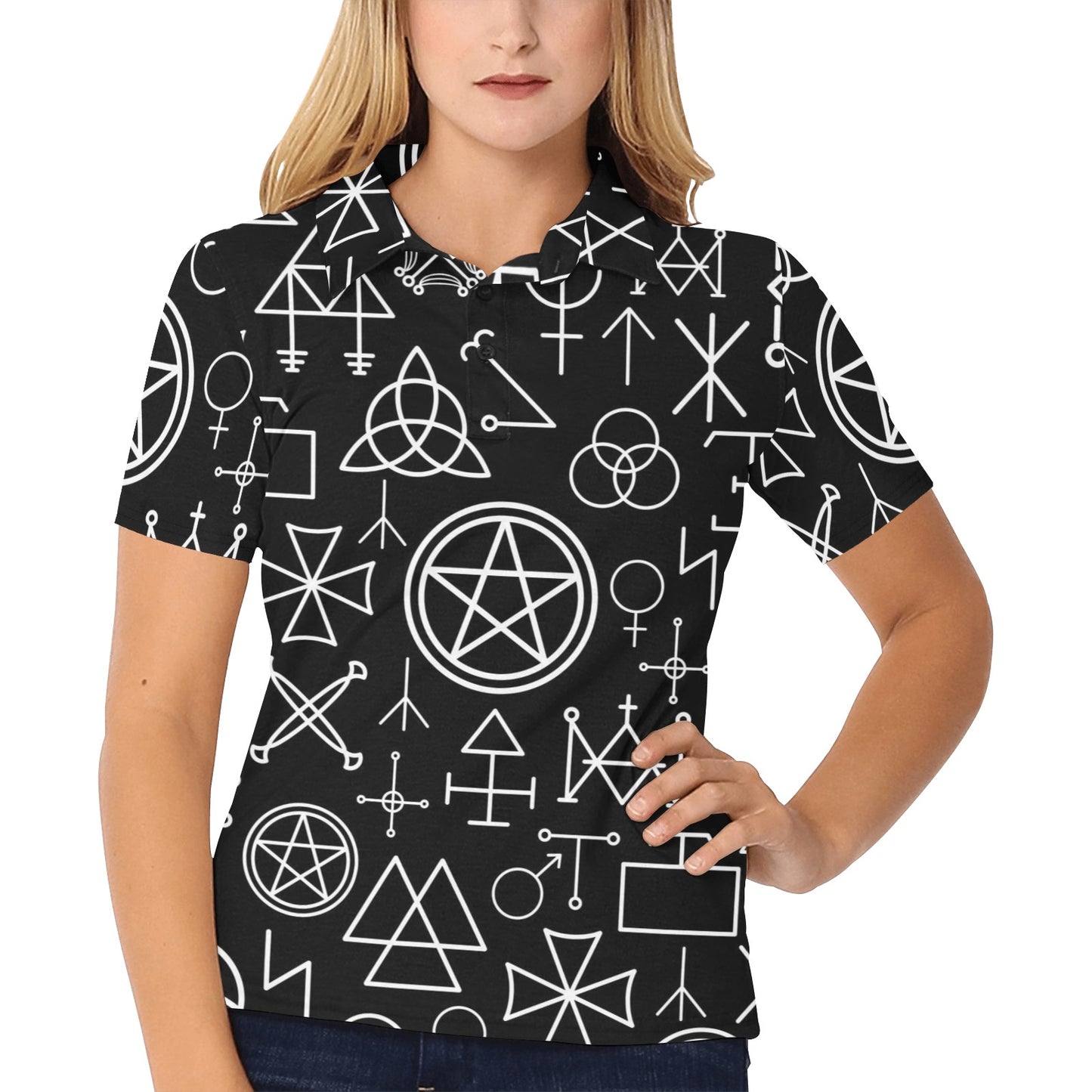 Pentagram Pattern Print Design A02 Women's Polo Shirt