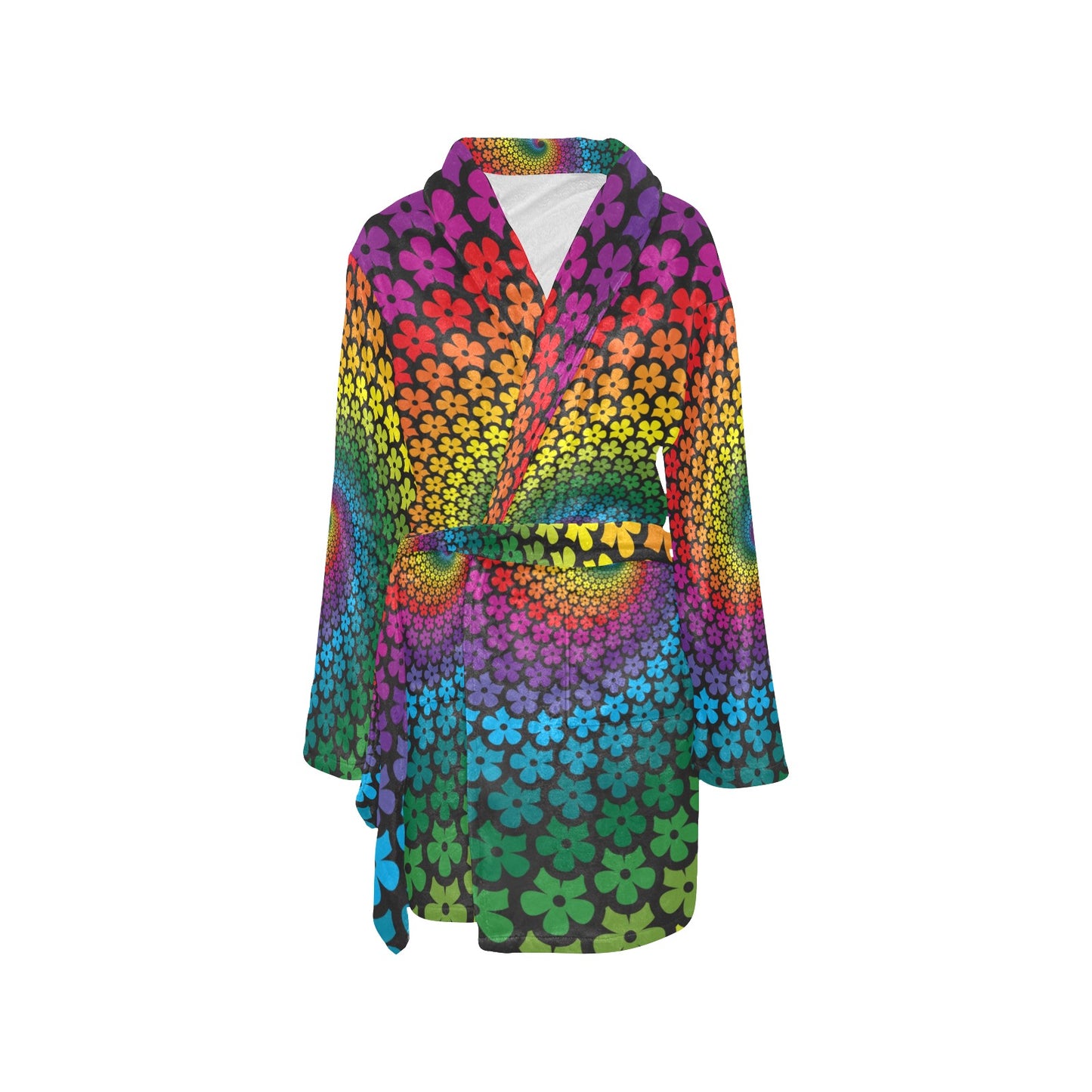 Flower Power Rainbow Spiral Print Women's Fleece Robe