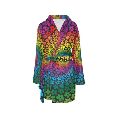 Flower Power Rainbow Spiral Print Women's Fleece Robe
