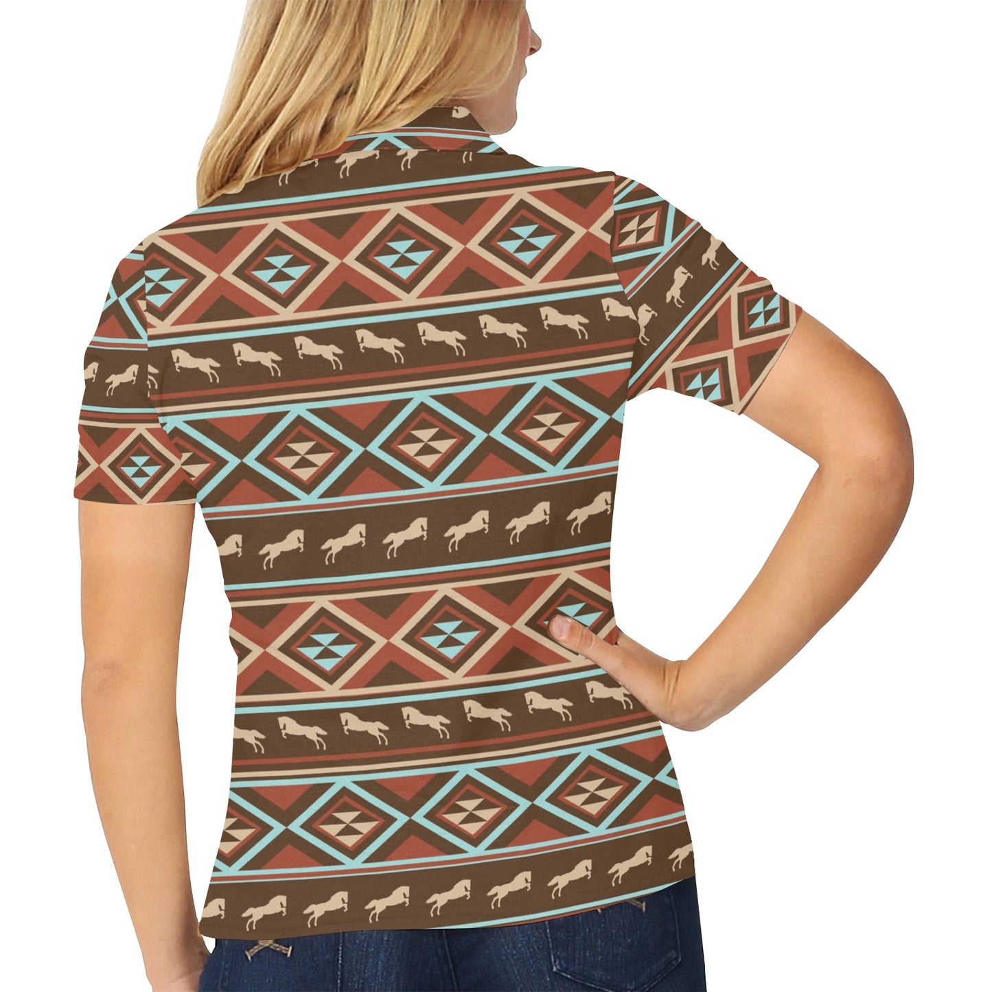 Western Horse Pattern Print LKS301 Women's Polo Shirt