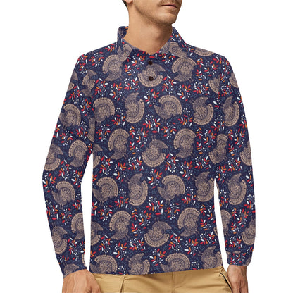 Turkey Print Design LKS401 Long Sleeve Polo Shirt For Men's