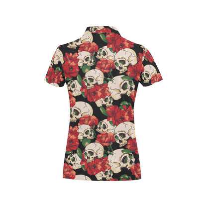Skull Red Rose Women's Polo Shirt
