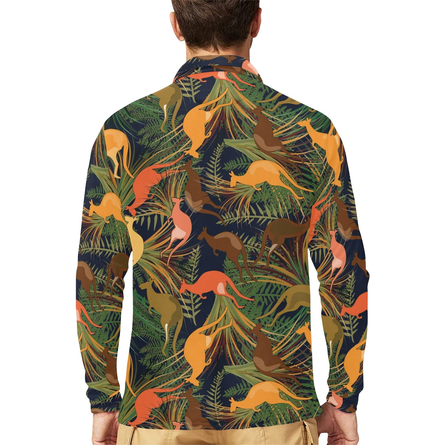 Kangaroos Pattern Print Design 07 Long Sleeve Polo Shirt For Men's