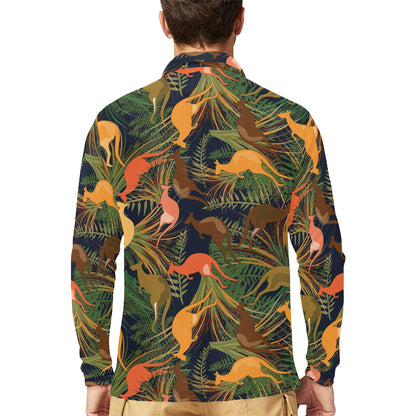 Kangaroos Pattern Print Design 07 Long Sleeve Polo Shirt For Men's