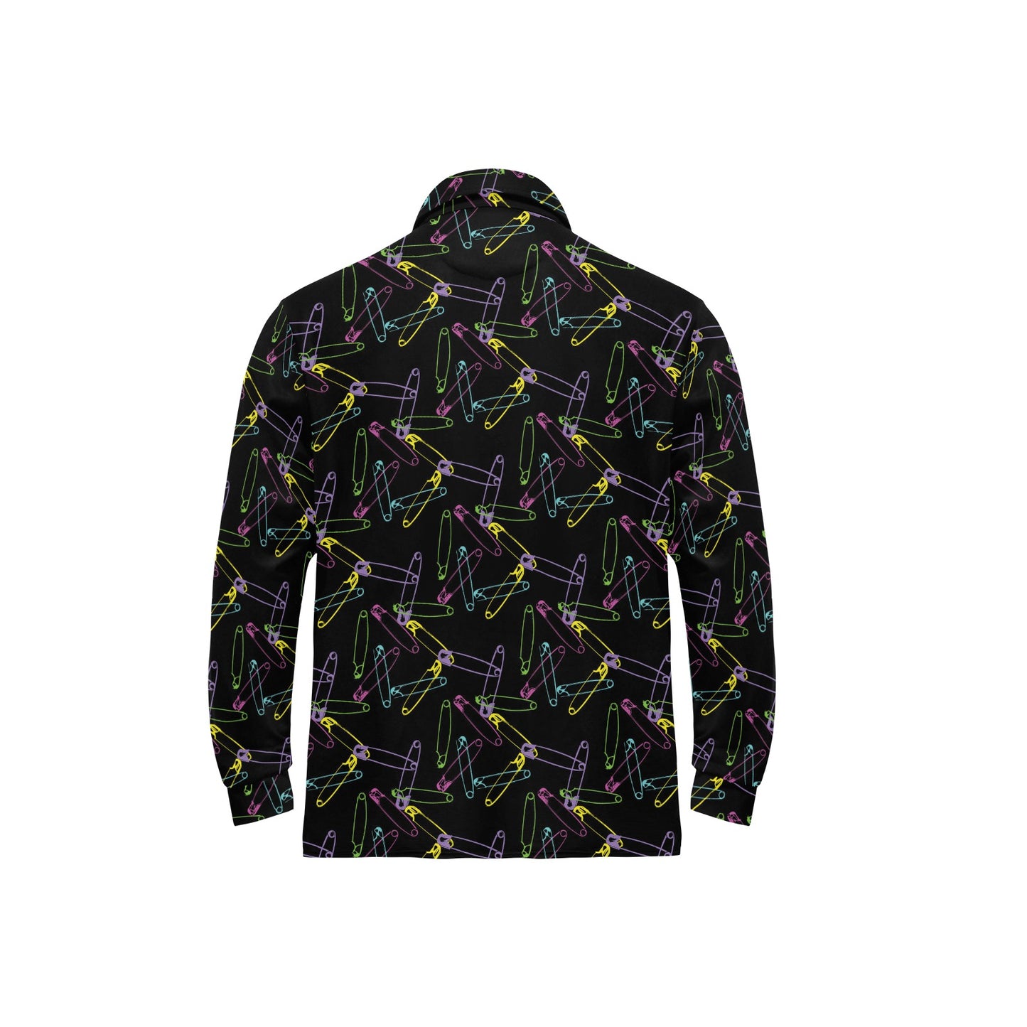 Safety Pin Print Design LKS304 Long Sleeve Polo Shirt For Men's
